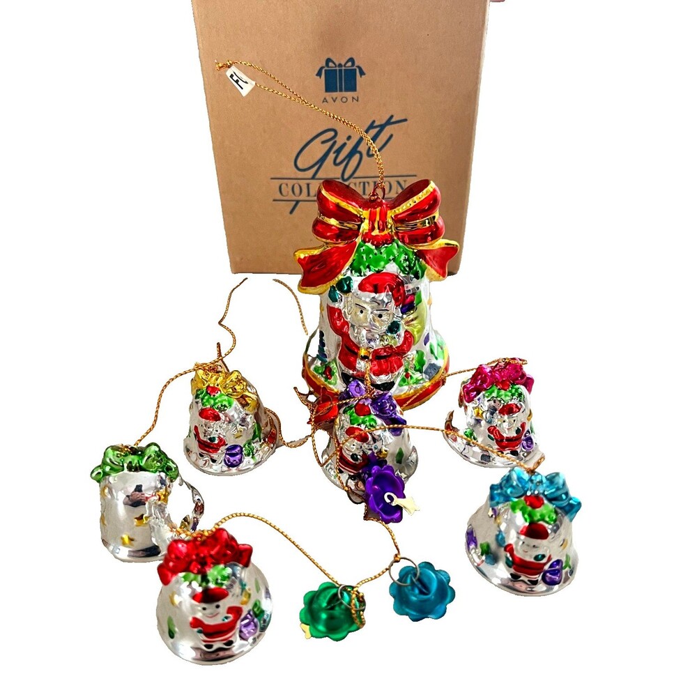NOS Avon Shimmering Bell Ornament Chimes Porcelain Metallic Christmas w/Box 1998